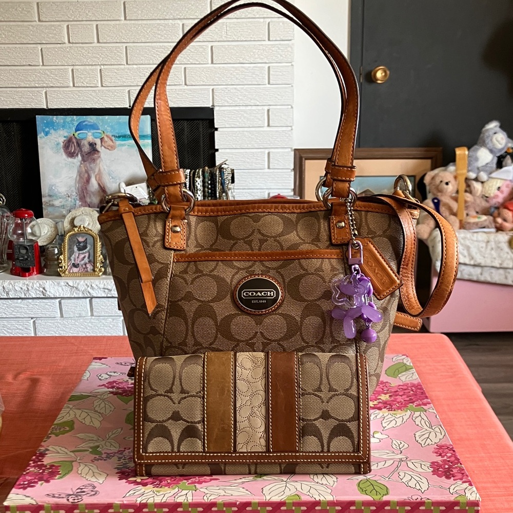 Coach Brown and Tan Shoulder Bag w/ Wallet
